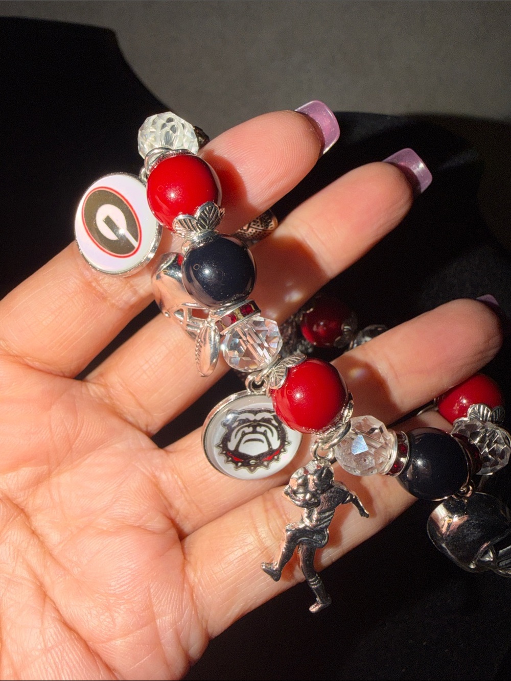 University-Themed Red & Black Beaded Charm Bracelet